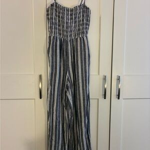 GAP Striped Blue and White Jumpsuit w Smocked Top and Wide-leg Bottoms